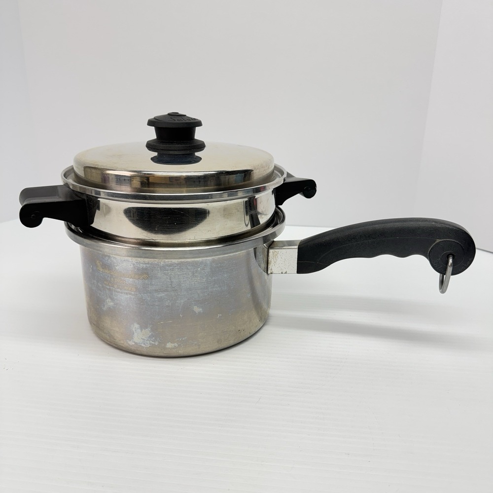 Saladmaster T304S 3-Piece Stainless Steel 8" Saucepan Set w Lid & Double Boiler